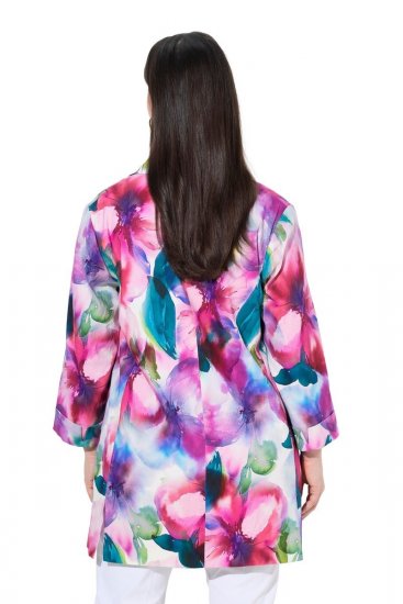 Ulla Popken 849728 Blomstret blazer i hørblanding Hvid - Blazere - Blazere i plusstørrelser til kvinder