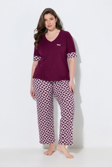 Ulla Popken 849850 Ternet pyjamas Bærrød - Pyjama/Loungewear - 