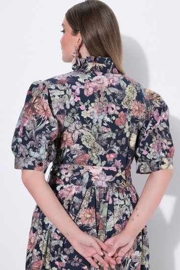 Ulla Popken 850298 Blomstret skjortekjole Mørkeblå - Maxikjoler - Maxikjoler i plus size