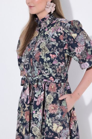 Ulla Popken 850298 Blomstret skjortekjole Mørkeblå - Maxikjoler - Maxikjoler i plus size