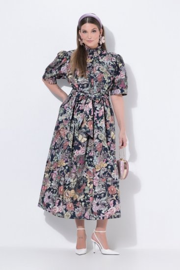 Ulla Popken 850298 Blomstret skjortekjole Mørkeblå - Maxikjoler - Maxikjoler i plus size