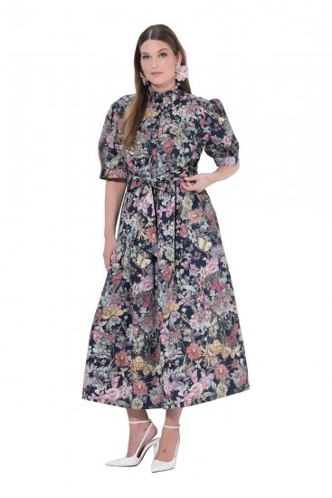 Ulla Popken 850298 Blomstret skjortekjole Mørkeblå - Maxikjoler - Maxikjoler i plus size