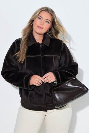 Ulla Popken 850310 Jakke i kunstpels Mørkebrun - Jakker - Dame jakker i store størrelser