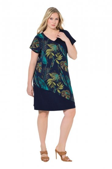 Ulla Popken 850393 Mønstret chiffonkjole Mørkeblå - Sommerkjoler - Sommerkjoler i store størrelser