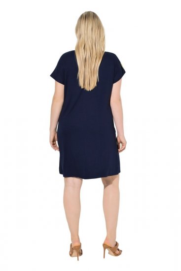 Ulla Popken 850393 Mønstret chiffonkjole Mørkeblå - Sommerkjoler - Sommerkjoler i store størrelser