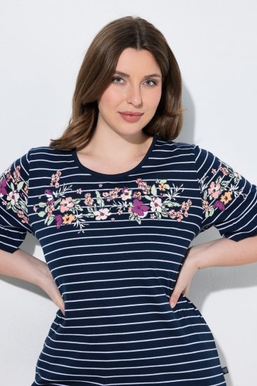 Ulla Popken 850403 Blomstret pyjamas Mørkeblå - Pyjama/Loungewear - 