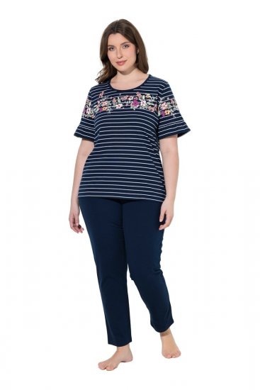 Ulla Popken 850403 Blomstret pyjamas Mørkeblå - Pyjama/Loungewear - 
