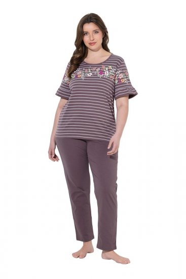 Ulla Popken 850403 Blomstret pyjamas Brun - Pyjama/Loungewear - 
