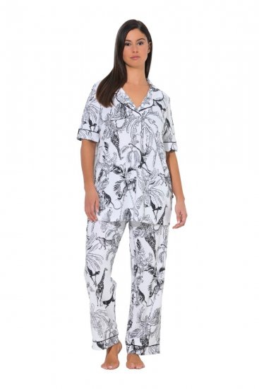 Ulla Popken 850441 Mønstret pyjamas Benhvid - Pyjama/Loungewear - 