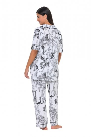 Ulla Popken 850441 Mønstret pyjamas Benhvid - Pyjama/Loungewear - 