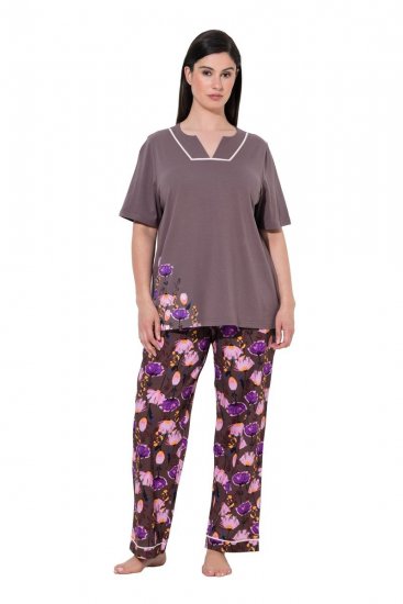 Ulla Popken 850903 Blomstret pyjamas 2-pak Brun - Pyjama/Loungewear - 