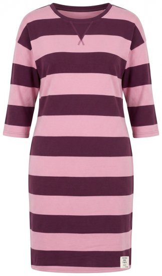 Ulla Popken 850958 Stribet sweatkjole med 3/4-ærmer Vinrød - Sweatkjoler - 