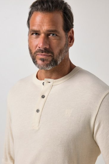 JP1880 851075 Langærmet Henley-shirt Sandgrå TALL - TALL T-shirts - Lange T-shirts Mænd