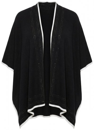 Ulla Popken 851127 Åben strikponcho med similikant Sort - Ponchoer og capes - 