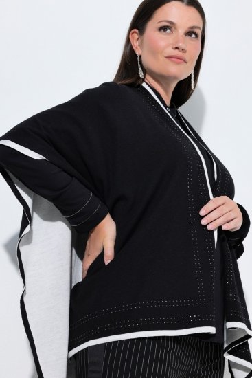 Ulla Popken 851127 Åben strikponcho med similikant Sort - Ponchoer og capes - 
