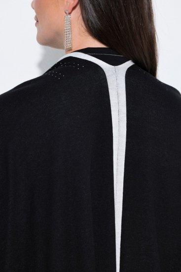 Ulla Popken 851127 Åben strikponcho med similikant Sort - Ponchoer og capes - 