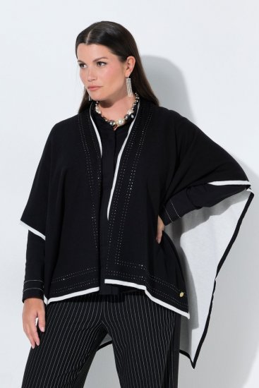 Ulla Popken 851127 Åben strikponcho med similikant Sort - Ponchoer og capes - 