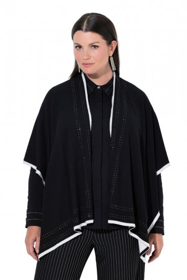 Ulla Popken 851127 Åben strikponcho med similikant Sort - Ponchoer og capes - 