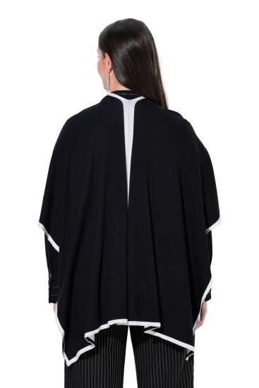 Ulla Popken 851127 Åben strikponcho med similikant Sort - Ponchoer og capes - 
