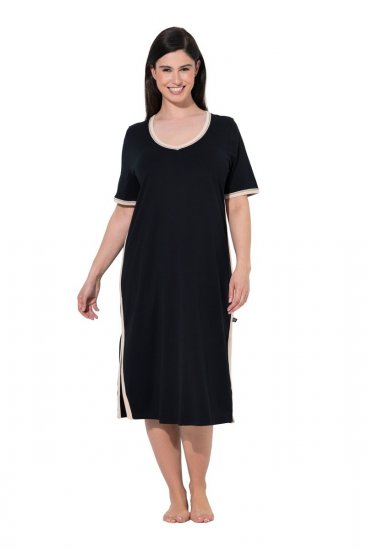 Ulla Popken 851237 Stribet natkjole Sort - Natkjoler - 