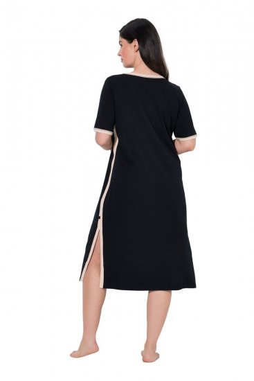 Ulla Popken 851237 Stribet natkjole Sort - Natkjoler - 