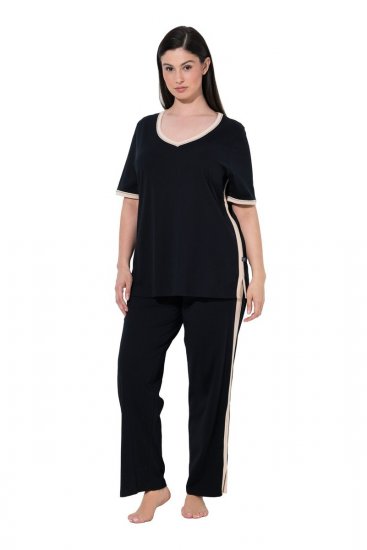 Ulla Popken 851245 Stribet pyjamas Sort - Pyjama/Loungewear - 