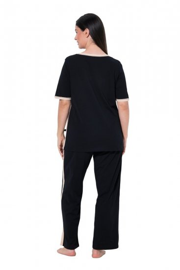 Ulla Popken 851245 Stribet pyjamas Sort - Pyjama/Loungewear - 