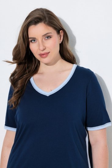 Ulla Popken 851245 Stribet pyjamas Mørkeblå - Pyjama/Loungewear - 