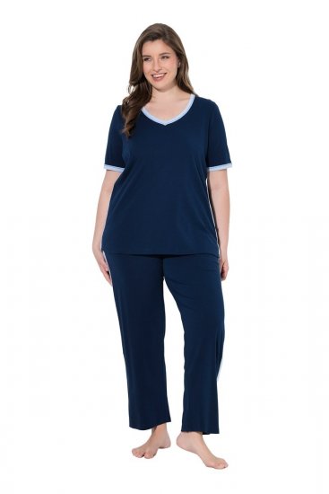 Ulla Popken 851245 Stribet pyjamas Mørkeblå - Pyjama/Loungewear - 