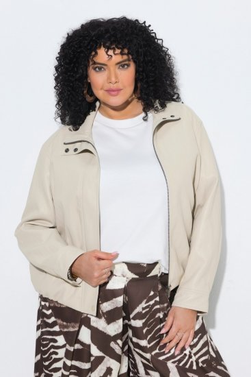 Ulla Popken 851329 Bikerjakke i læderlook med lynlås Taupe - Jakker - Dame jakker i store størrelser