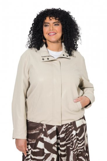 Ulla Popken 851329 Bikerjakke i læderlook med lynlås Taupe - Jakker - Dame jakker i store størrelser
