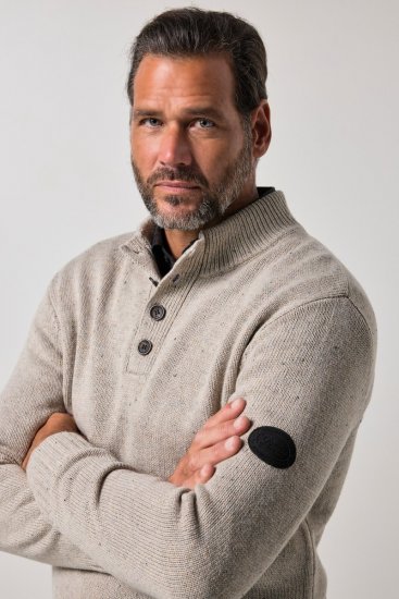 JP1880 851436 Striktrøje med knapkrave Nøddebrun TALL - TALL trøjer - TALL sweatshirts til høje mænd
