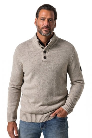 JP1880 851436 Striktrøje med knapkrave Nøddebrun TALL - TALL trøjer - TALL sweatshirts til høje mænd