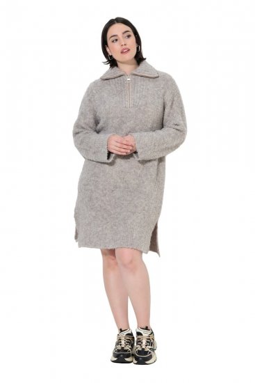 Ulla Popken 851563 Langærmet strikket kjole Beige - Kjoler - Kjoler til alle størrelser