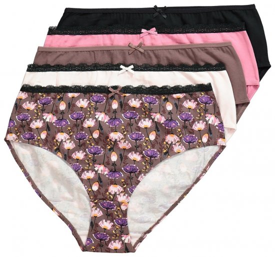Ulla Popken 851711 Blomstrede trusser 5-pak Brun - Trusser - 