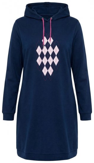 Ulla Popken 851749 Ternet hjemmekjole med hætte Mørkeblå - Pyjama/Loungewear - 