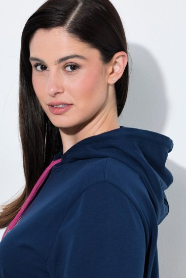 Ulla Popken 851749 Ternet hjemmekjole med hætte Mørkeblå - Pyjama/Loungewear - 