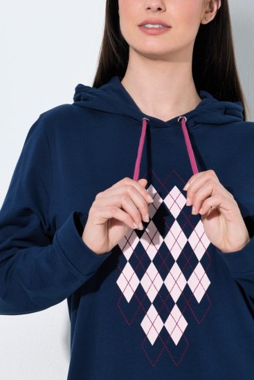 Ulla Popken 851749 Ternet hjemmekjole med hætte Mørkeblå - Pyjama/Loungewear - 
