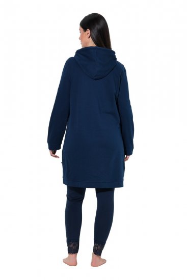 Ulla Popken 851749 Ternet hjemmekjole med hætte Mørkeblå - Pyjama/Loungewear - 