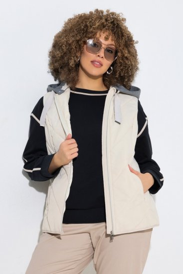 Ulla Popken 851781 Quiltet vest med hætte Benhvid - Veste - 