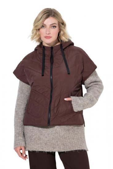 Ulla Popken 851785 Oversize quiltet vest med hætte Brun - Veste - 