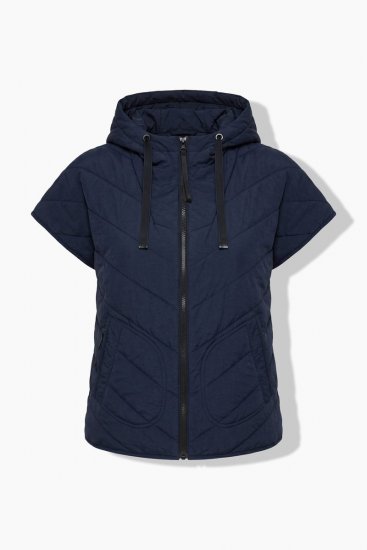 Ulla Popken 851785 Oversize quiltet vest med hætte Mørkeblå - Veste - 