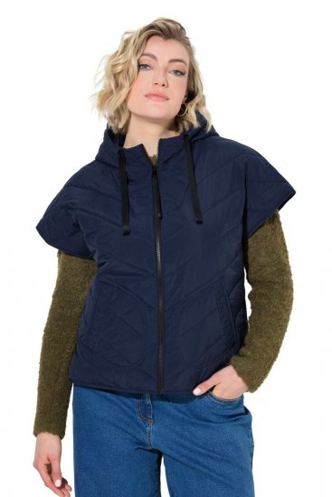Ulla Popken 851785 Oversize quiltet vest med hætte Mørkeblå - Veste - 