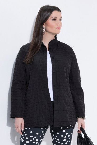 Ulla Popken 852076 Quiltet crêpejakke med høj krave Sort - Jakker - Dame jakker i store størrelser