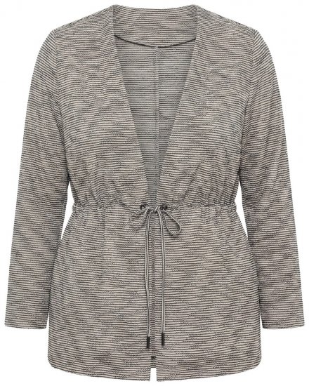 Ulla Popken 852086 Stribet cardigan med snøre Taupe - Cardigans - Cardigans i store størrelser