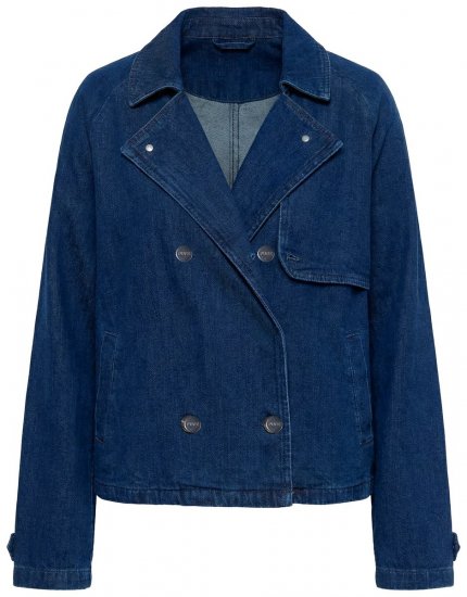 Ulla Popken 852266 Dobbeltradet denimjakke i trenchstil Denimblå - Jakker - Dame jakker i store størrelser