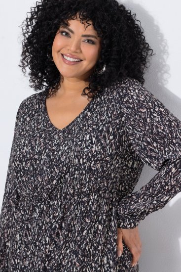 Ulla Popken 852606 Mønstret maxikjole Sort - Maxikjoler - Maxikjoler i plus size
