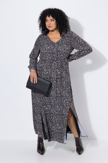 Ulla Popken 852606 Mønstret maxikjole Sort - Maxikjoler - Maxikjoler i plus size