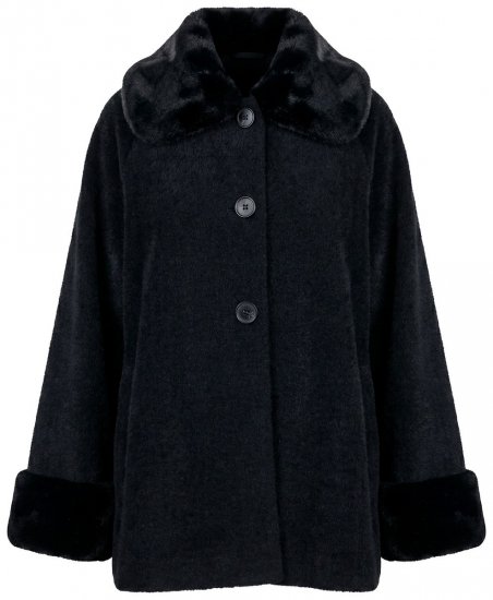 Ulla Popken 852644 Capejakke med kant i kunstpels Sort - Ponchoer og capes - 