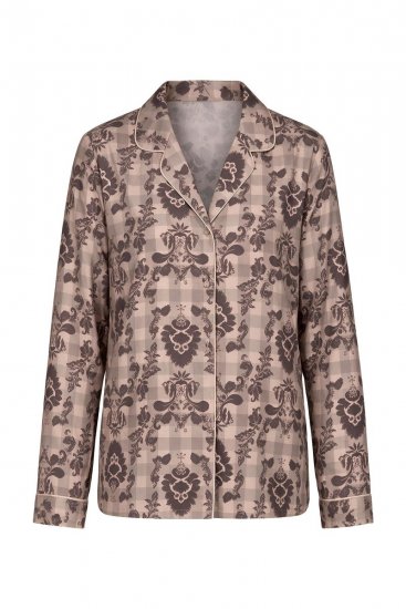 Ulla Popken 852649 Mønstret pyjamas med skjortekrave Brun - Pyjama/Loungewear - 